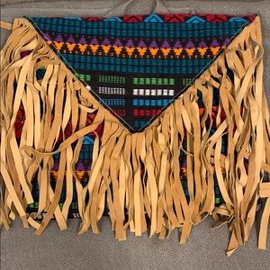 Cult Gaia fringe textile bag with gold chain